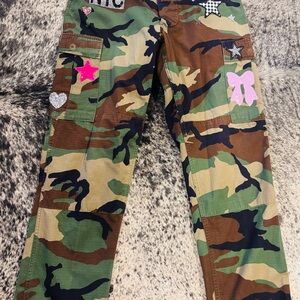 Kids Camo Cargo Pants with Pink Star & Bow Appliqués